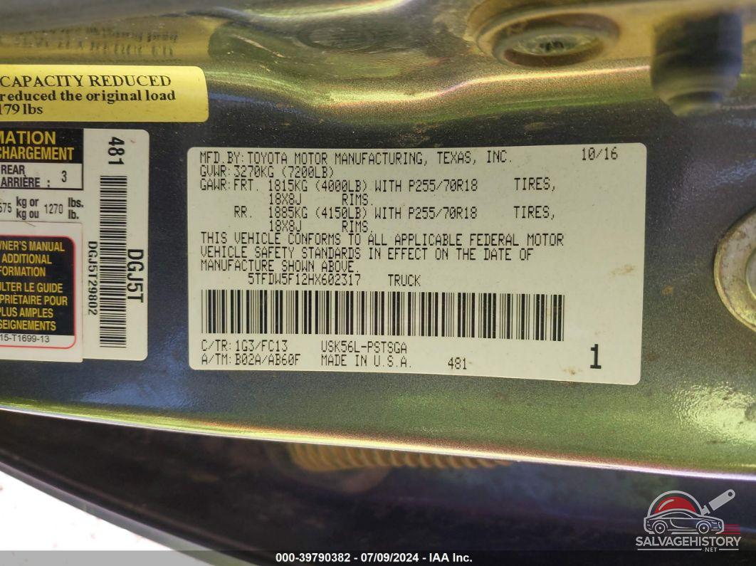 5TFDW5F12HX602317 2017 TOYOTA TUNDRA photo no. 9