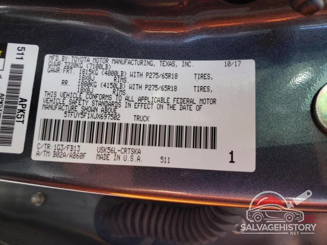 5TFUY5F1XJX697502 2018 TOYOTA TUNDRA photo no. 12