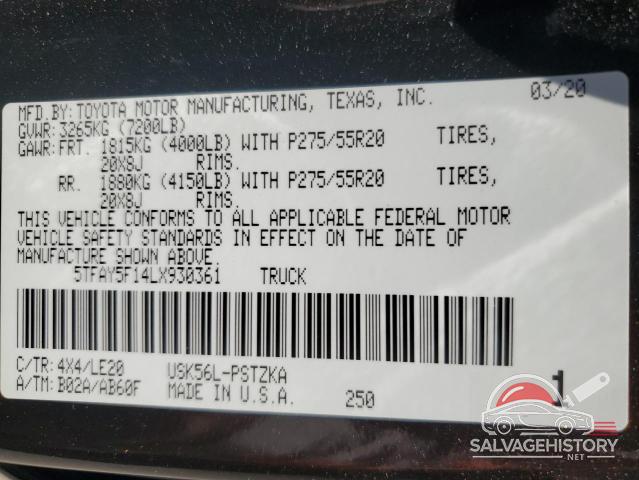 5TFAY5F14LX930361 2020 TOYOTA TUNDRA photo no. 12