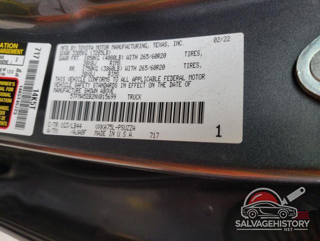 5TFMA5DB2NX015699 2022 TOYOTA TUNDRA photo no. 12