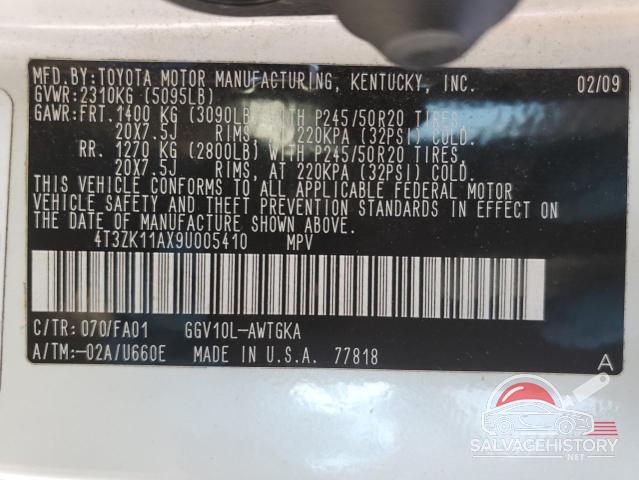 4T3ZK11AX9U005410 2009 TOYOTA VENZA photo no. 12