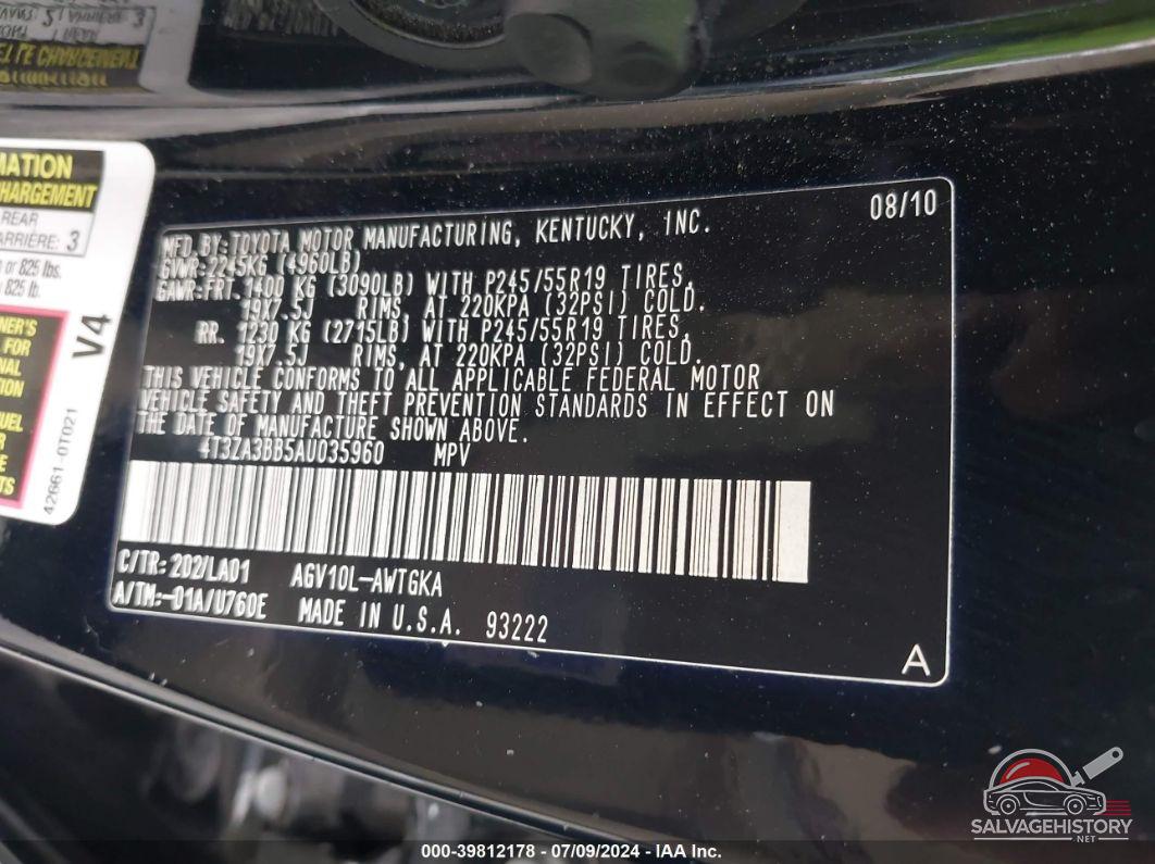 4T3ZA3BB5AU035960 2010 TOYOTA VENZA photo no. 9