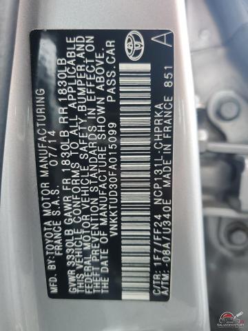 VNKKTUD30FA015099 2015 TOYOTA YARIS photo no. 12