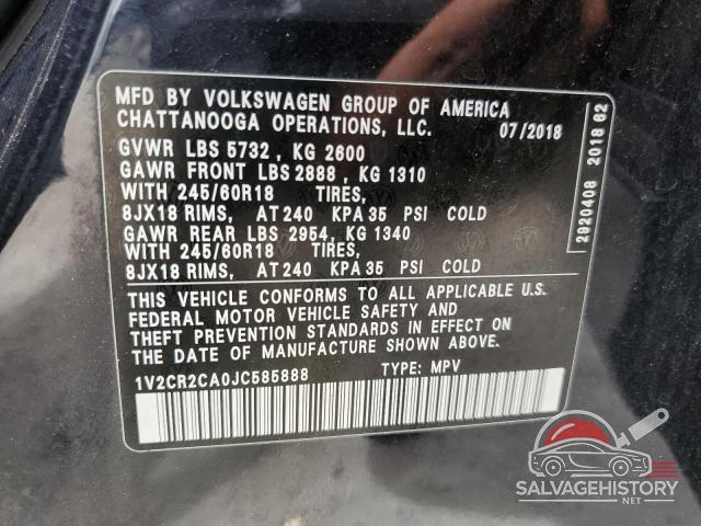 1V2CR2CA0JC585888 2018 VOLKSWAGEN ATLAS photo no. 14