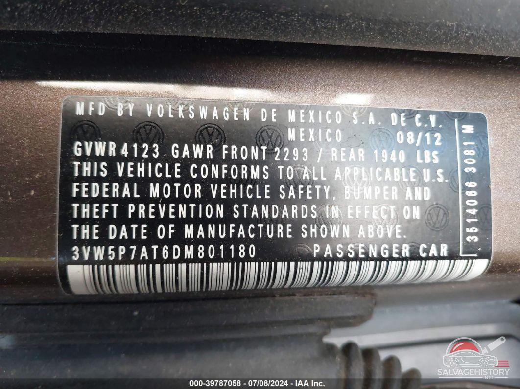 3VW5P7AT6DM801180 2013 VOLKSWAGEN BEETLE photo no. 9