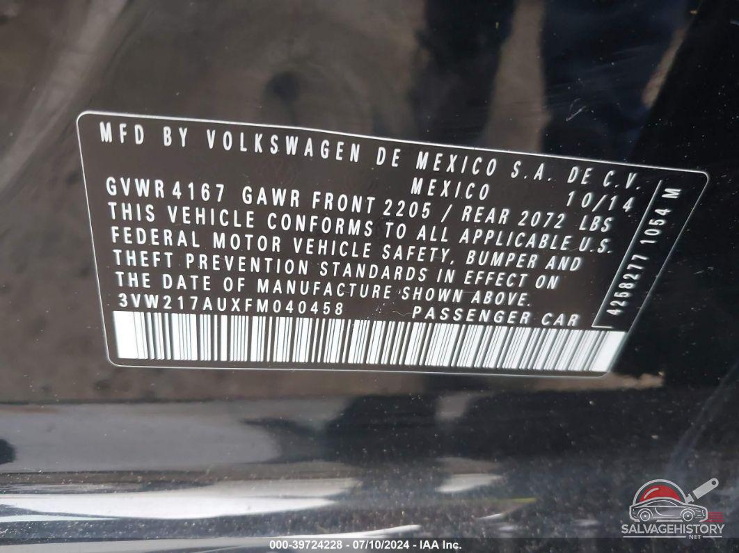 3VW217AUXFM040458 2015 VOLKSWAGEN GOLF photo no. 9