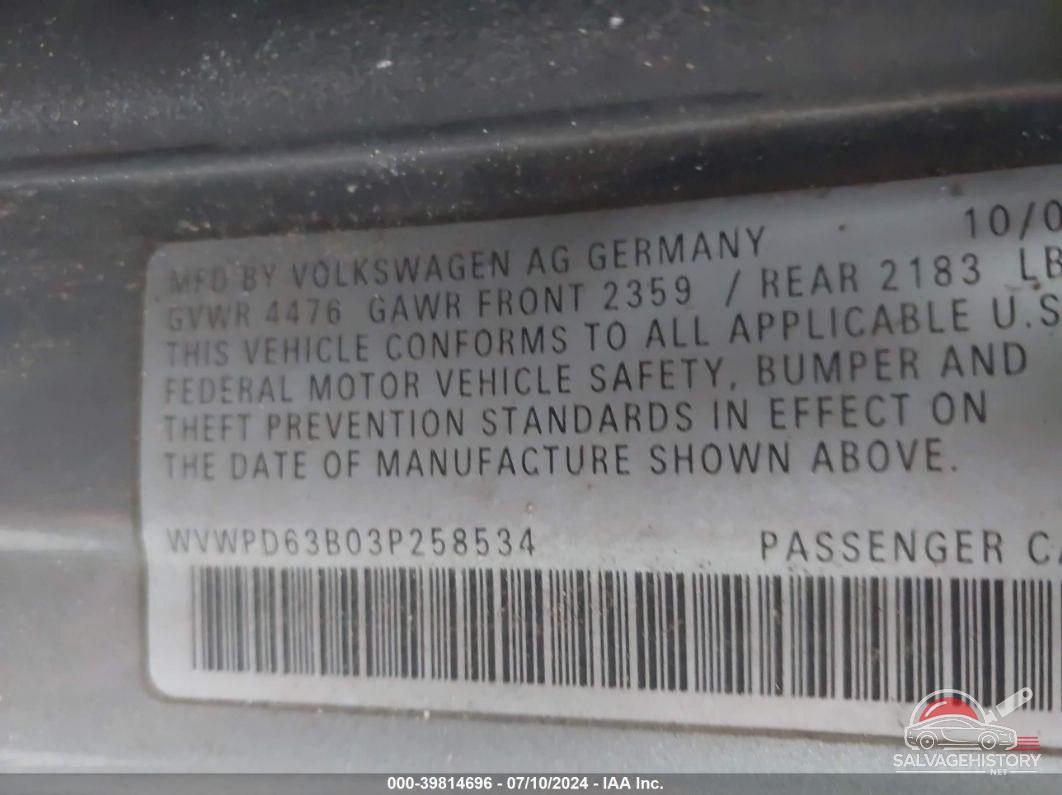WVWPD63B03P258534 2003 VOLKSWAGEN PASSAT photo no. 9