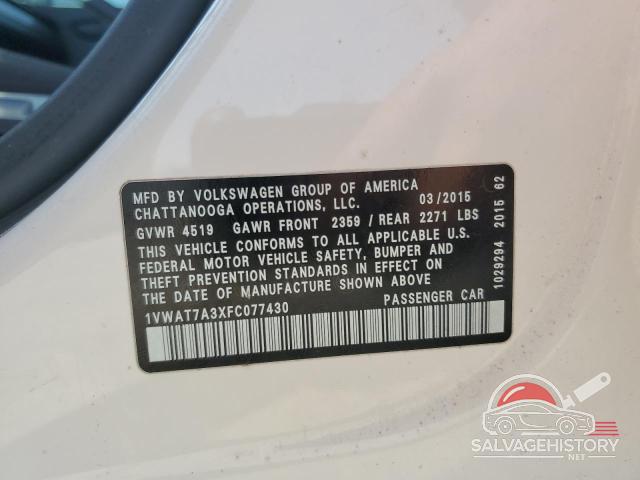 1VWAT7A3XFC077430 2015 VOLKSWAGEN PASSAT photo no. 12