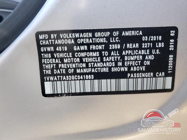 1VWAT7A32GC041863 2016 VOLKSWAGEN PASSAT photo no. 12