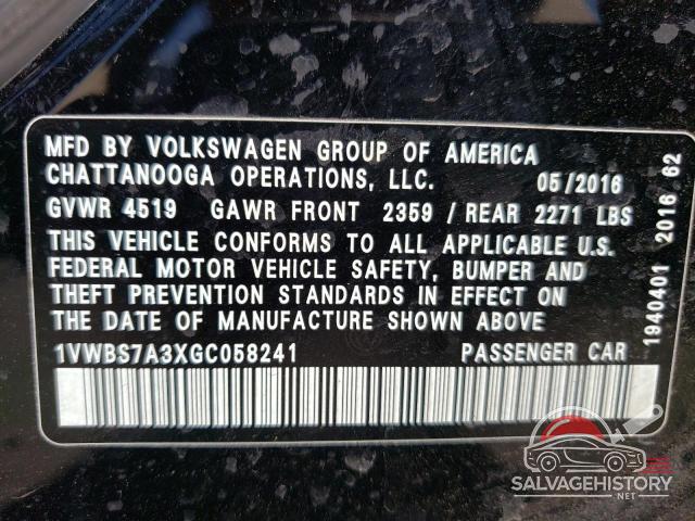 1VWBS7A3XGC058241 2016 VOLKSWAGEN PASSAT photo no. 13