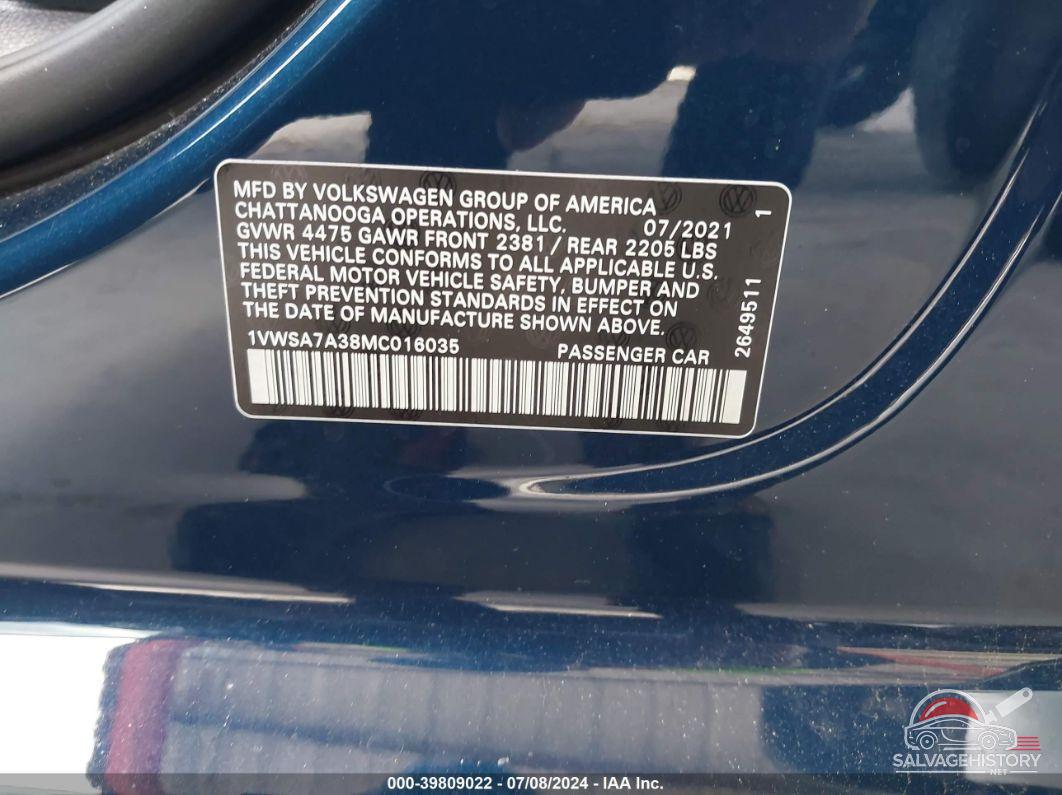 1VWSA7A38MC016035 2021 VOLKSWAGEN PASSAT photo no. 9