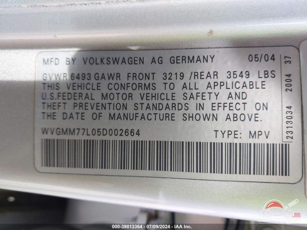 WVGMM77L05D002664 2005 VOLKSWAGEN TOUAREG photo no. 9