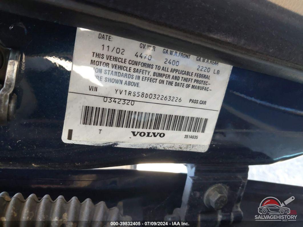 YV1RS58D032263226 2003 VOLVO S60 photo no. 9