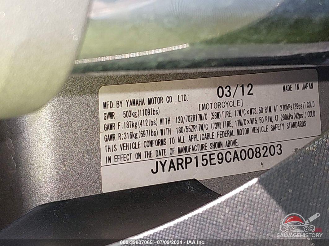 JYARP15E9CA008203 2012 YAMAHA FJR1300 photo no. 10