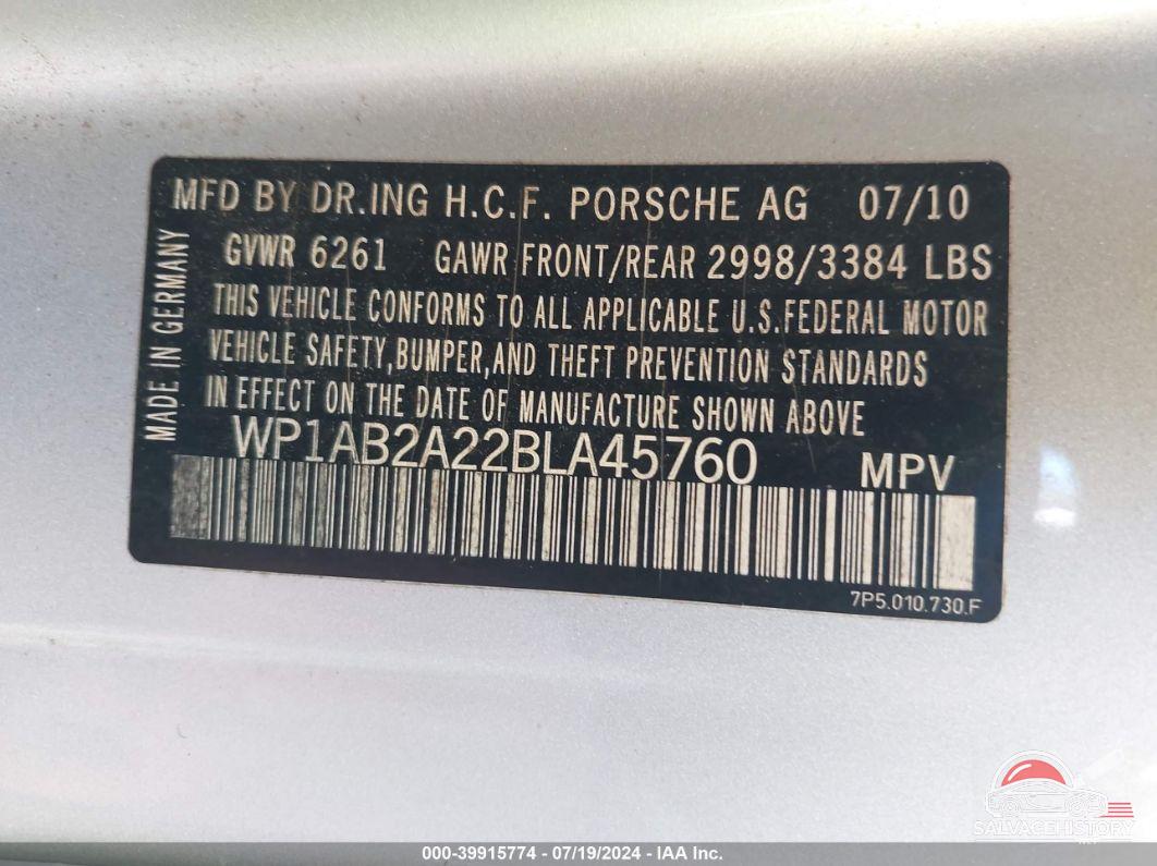 WP1AB2A22BLA45760 2011 PORSCHE CAYENNE photo no. 9