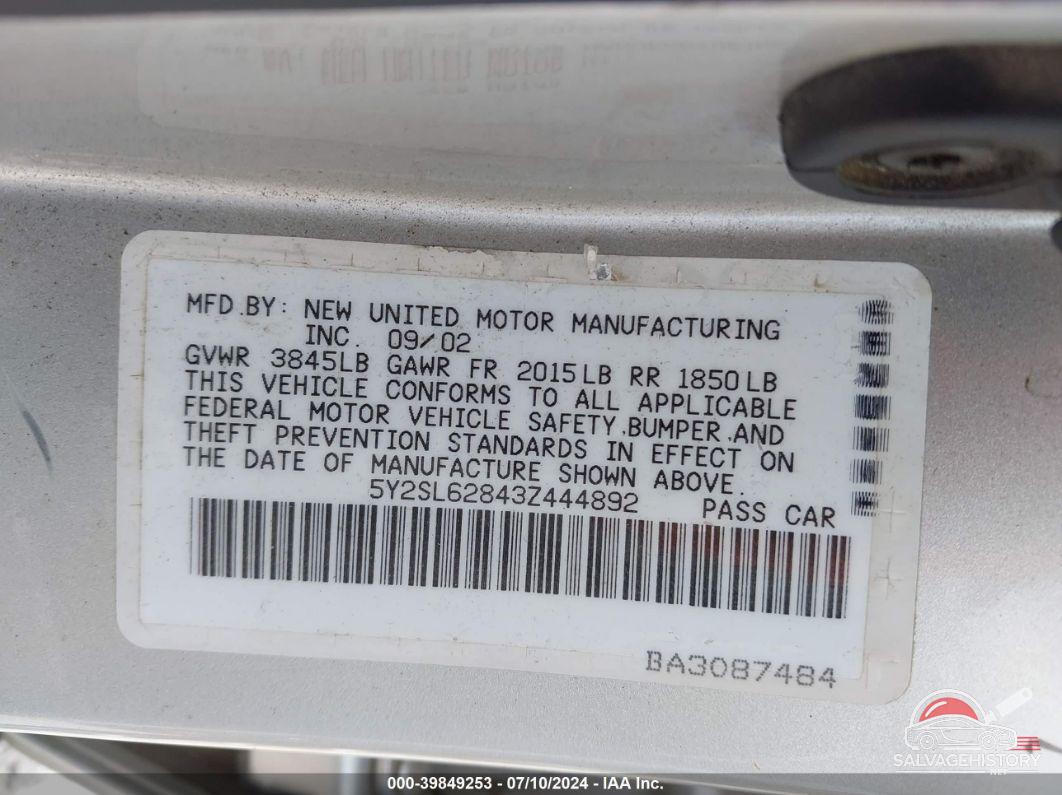 5Y2SL62843Z444892 2003 PONTIAC VIBE photo no. 9
