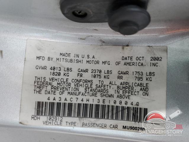 4A3AC74H13E100049 2003 MITSUBISHI ECLIPSE photo no. 12