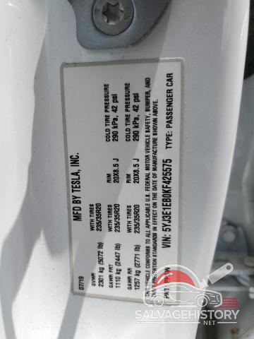 5YJ3E1EB0KF425575 2019 TESLA MODEL 3 photo no. 12