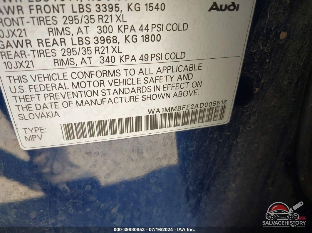 WA1MMBFE2AD005516 2010 AUDI Q7 photo no. 9