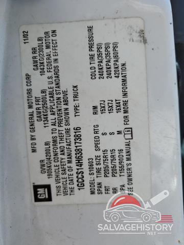 1GCCS14H638173816 2003 CHEVROLET S10 photo no. 12