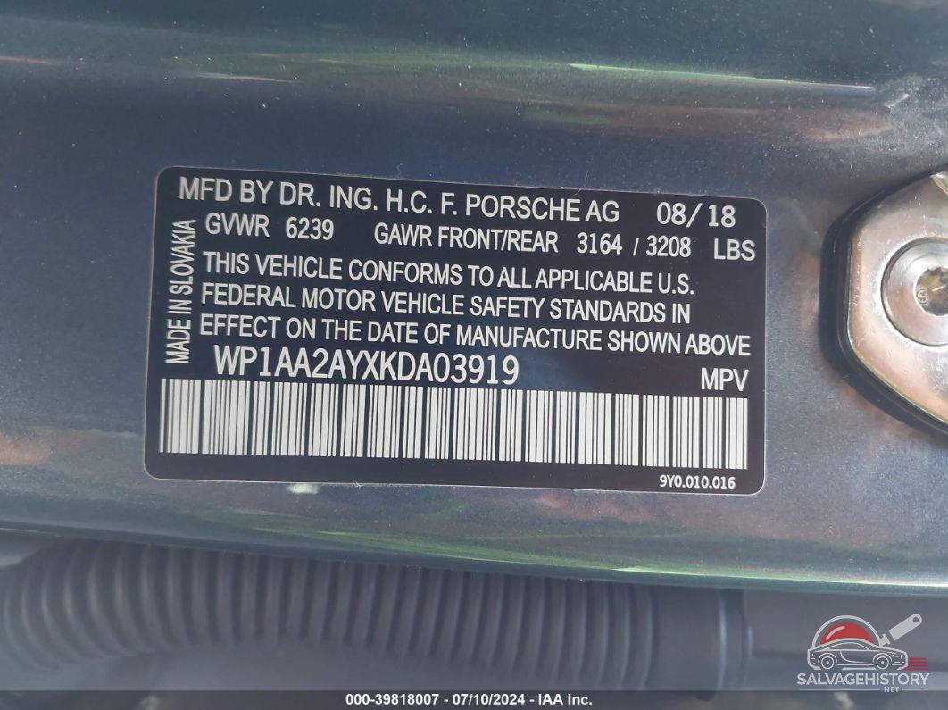 WP1AA2AYXKDA03919 2019 PORSCHE CAYENNE photo no. 9
