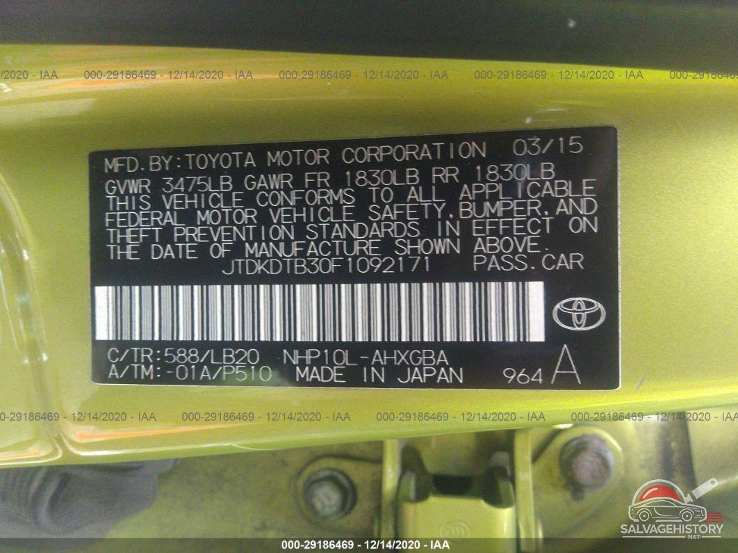 JTDKDTB30F1092171 2015 TOYOTA PRIUS C photo no. 9