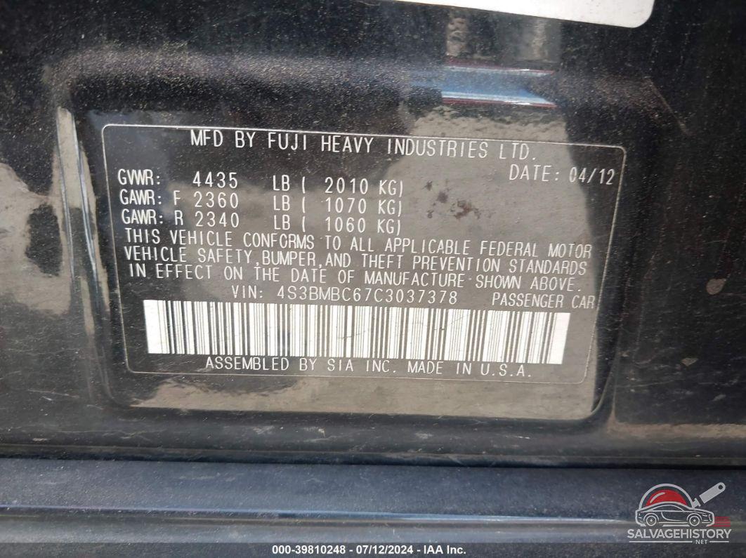 4S3BMBC67C3037378 2012 SUBARU LEGACY photo no. 9