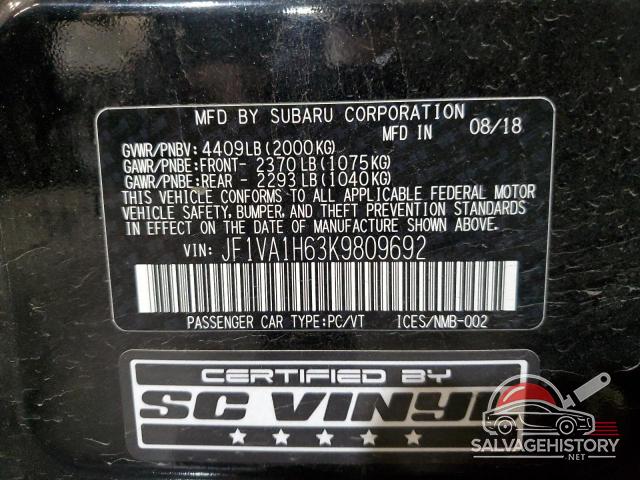 JF1VA1H63K9809692 2019 SUBARU WRX photo no. 13