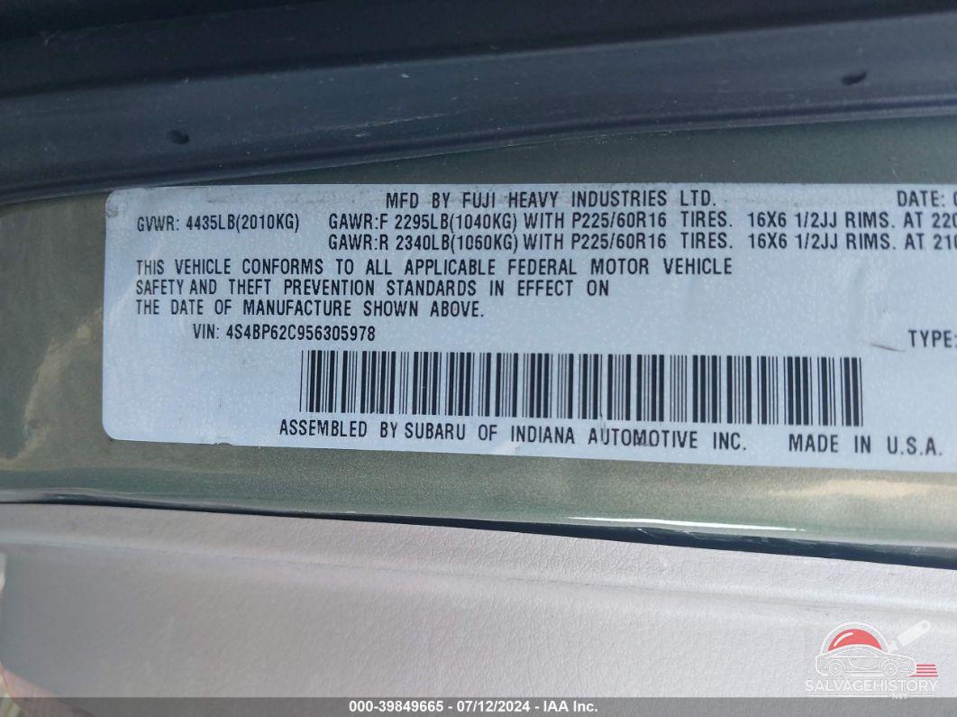 4S4BP62C956305978 2005 SUBARU LEGACY photo no. 9