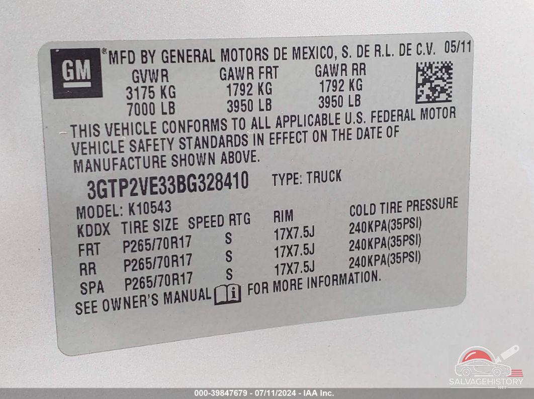 3GTP2VE33BG328410 2011 GMC SIERRA 1500 photo no. 9