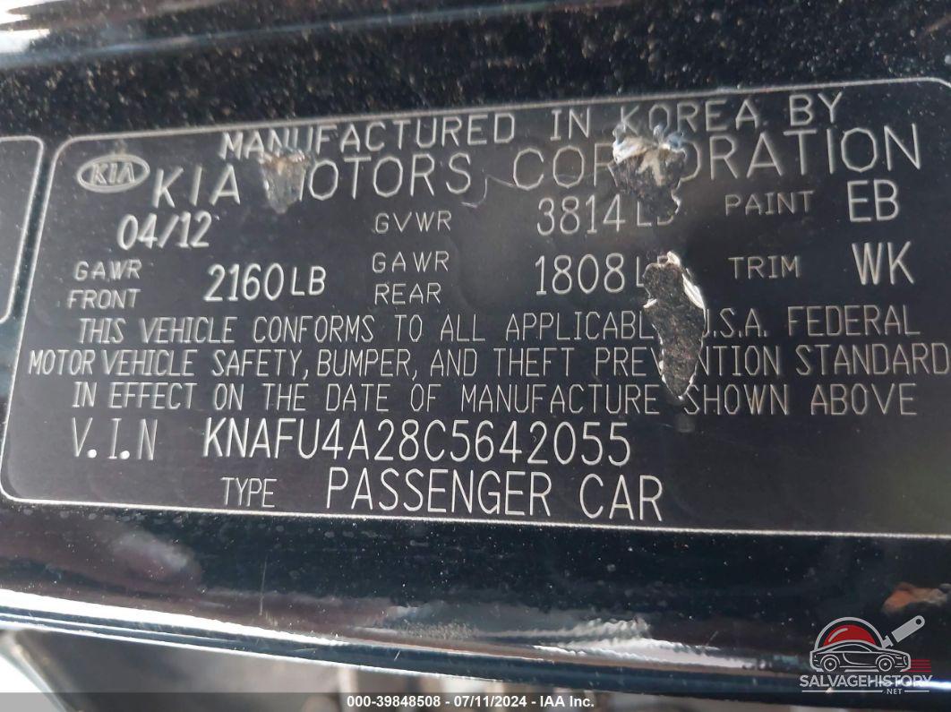 KNAFU4A28C5642055 2012 KIA FORTE photo no. 9