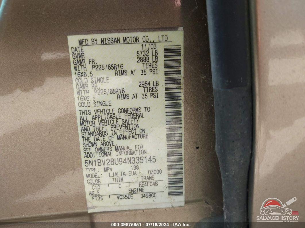 5N1BV28U94N335145 2004 NISSAN QUEST photo no. 9