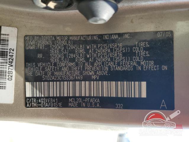 5TDZA23C15S367449 2005 TOYOTA All Models photo no. 14