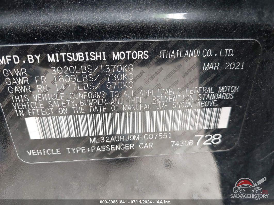 ML32AUHJ9MH007551 2021 MITSUBISHI MIRAGE photo no. 9
