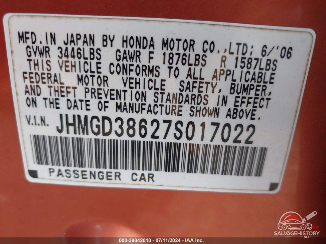 JHMGD38627S017022 2007 HONDA FIT photo no. 9