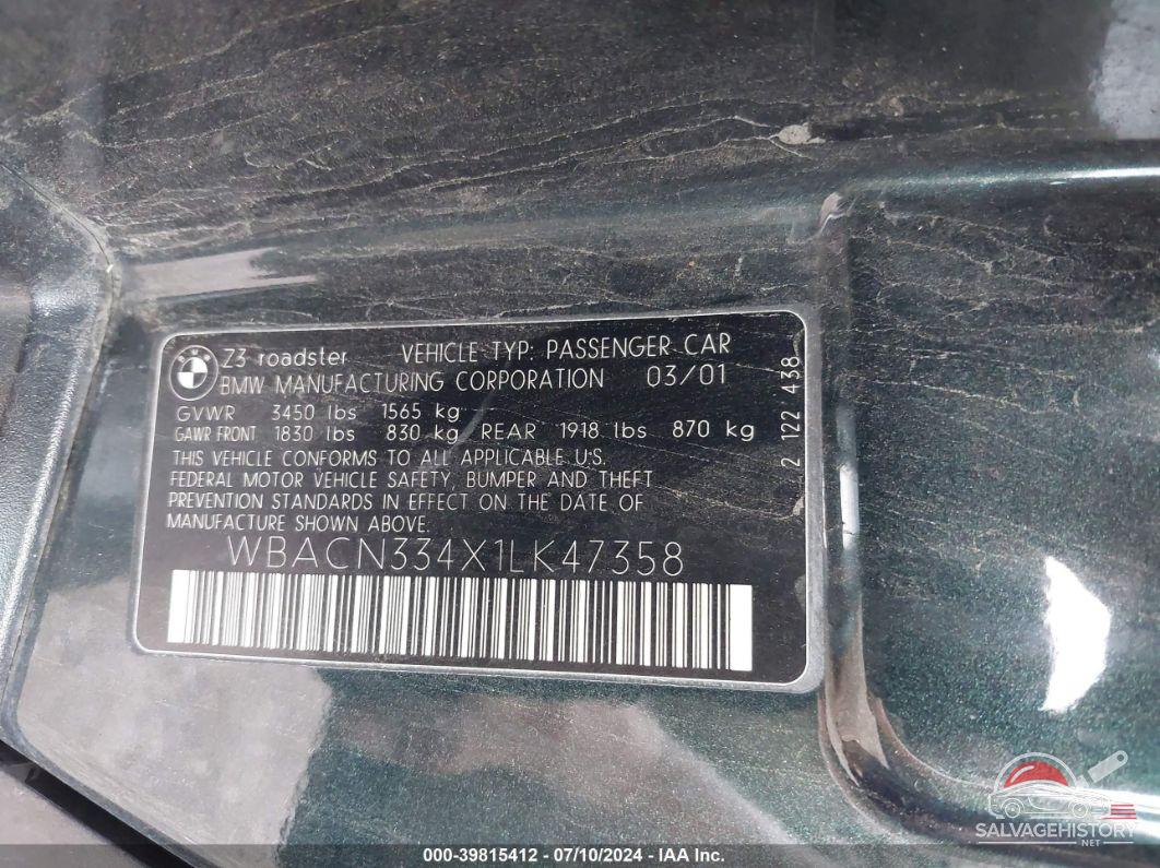 WBACN334X1LK47358 2001 BMW Z3 photo no. 9