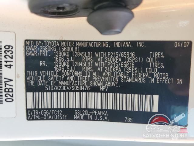 5TDZK23C47S058476 2007 TOYOTA All Models photo no. 14