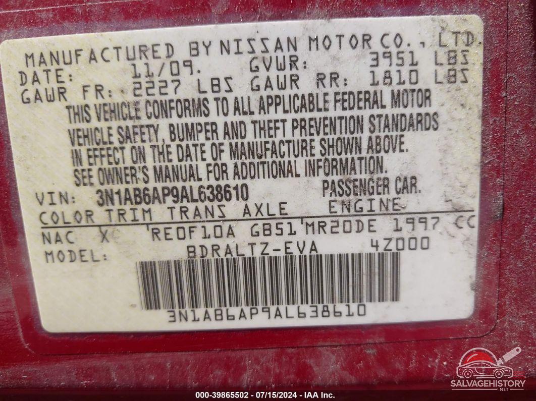 3N1AB6AP9AL638610 2010 NISSAN SENTRA photo no. 9