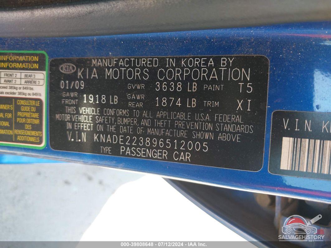 KNADE223896512005 2009 KIA RIO photo no. 9