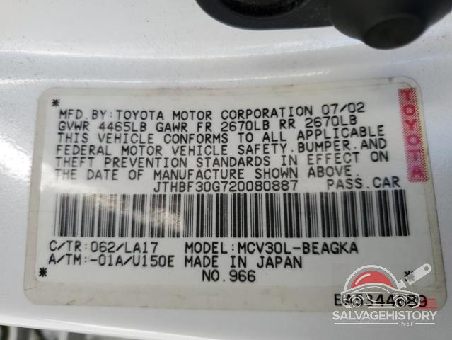 JTHBF30G720080887 2002 LEXUS ES300 photo no. 12