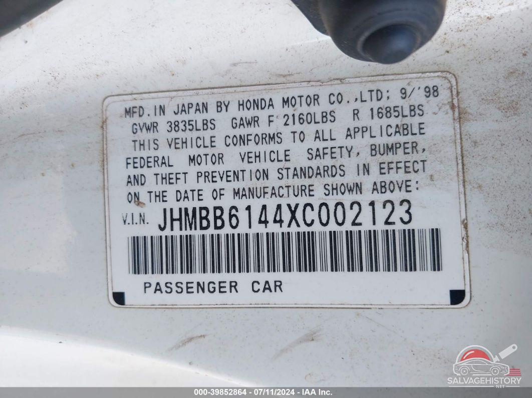 JHMBB6144XC002123 1999 HONDA PRELUDE photo no. 9