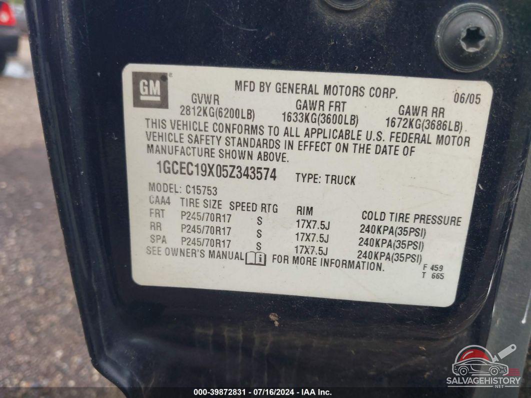 1GCEC19X05Z343574 2005 CHEVROLET SILVERADO 1500 photo no. 9