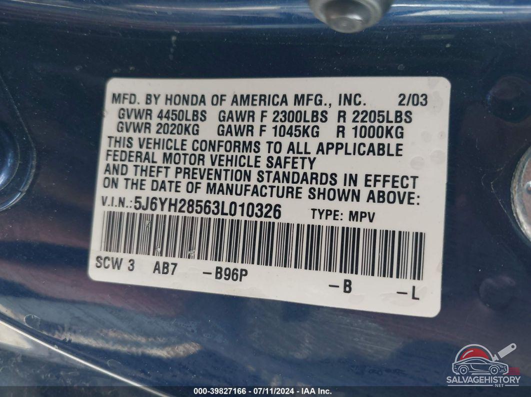 5J6YH28563L010326 2003 HONDA ELEMENT photo no. 9