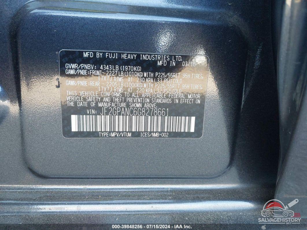 JF2GPANC6G8278661 2016 SUBARU CROSSTREK photo no. 9