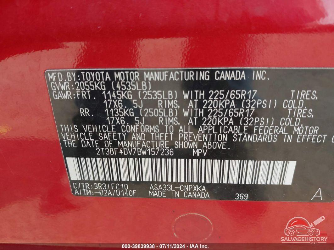 2T3BF4DV7BW157236 2011 TOYOTA RAV4 photo no. 9