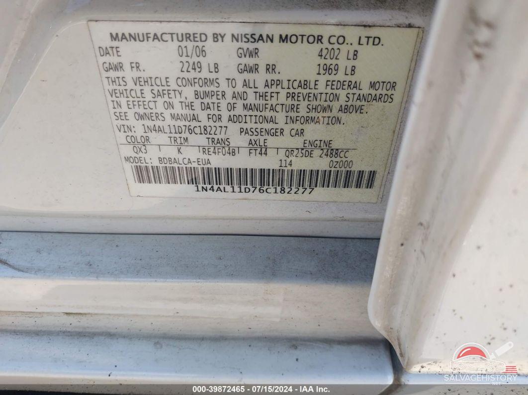 1N4AL11D76C182277 2006 NISSAN ALTIMA photo no. 9