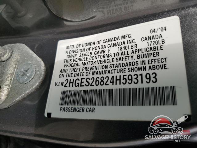2HGES26824H593193 2004 HONDA CIVIC photo no. 12