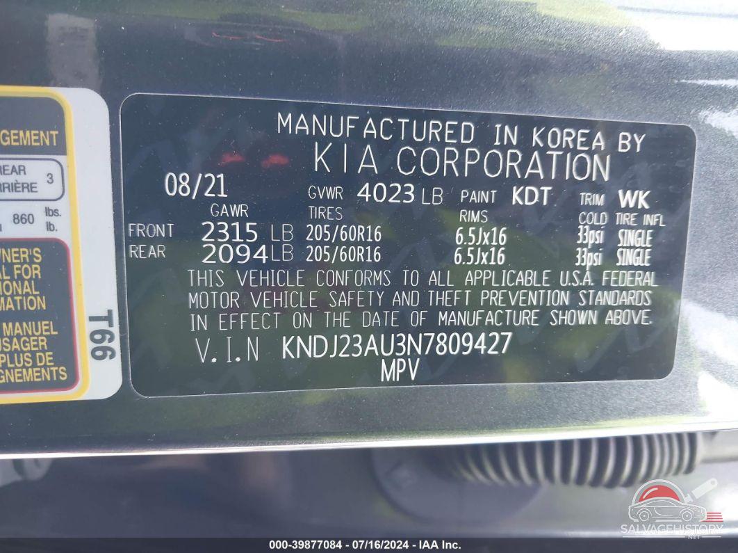 KNDJ23AU3N7809427 2022 KIA SOUL photo no. 9