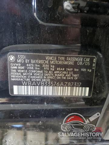 WBAVB33576AZ87317 2006 BMW 3 SERIES photo no. 12