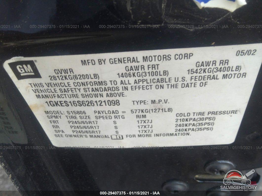 1GKES16S626121098 2002 GMC ENVOY XL photo no. 9